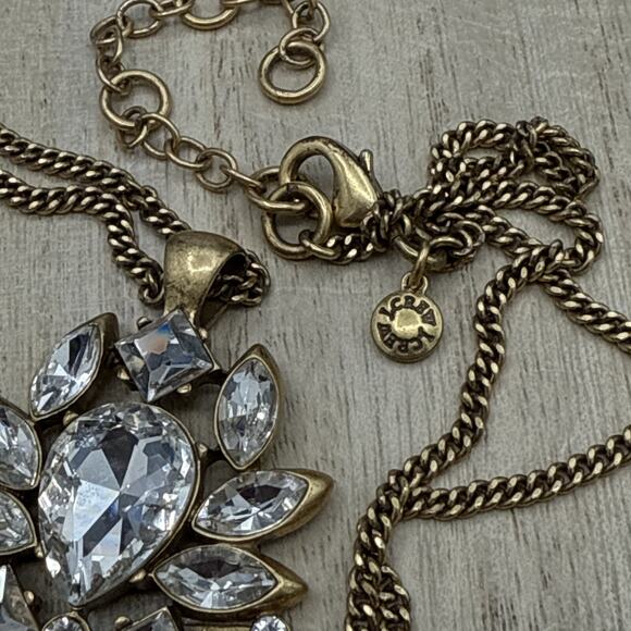 J Crew Necklace 30" Crystal Rhinestone Teardrop Pendant Antiqued Gold Tone - Picture 6 of 6